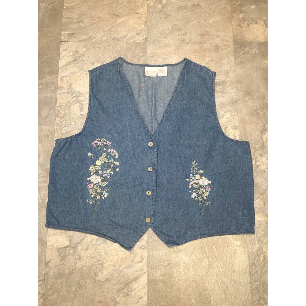 Stonybrook Denim Vest Waistcoat 2XL Vintage Blue Embroidery Butter Mom Whimsical
